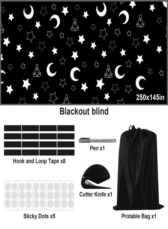AIYNC 100% Blackout Curtains for Bedroom 98" x 57", Portable DIY Window Blinds, No Drill Window Shades & Blackout Blinds with Scribbler Pen & Stickers & Tabs for Baby Nursery,Dorm Room,Travel(Stars & Moon) - Image 2